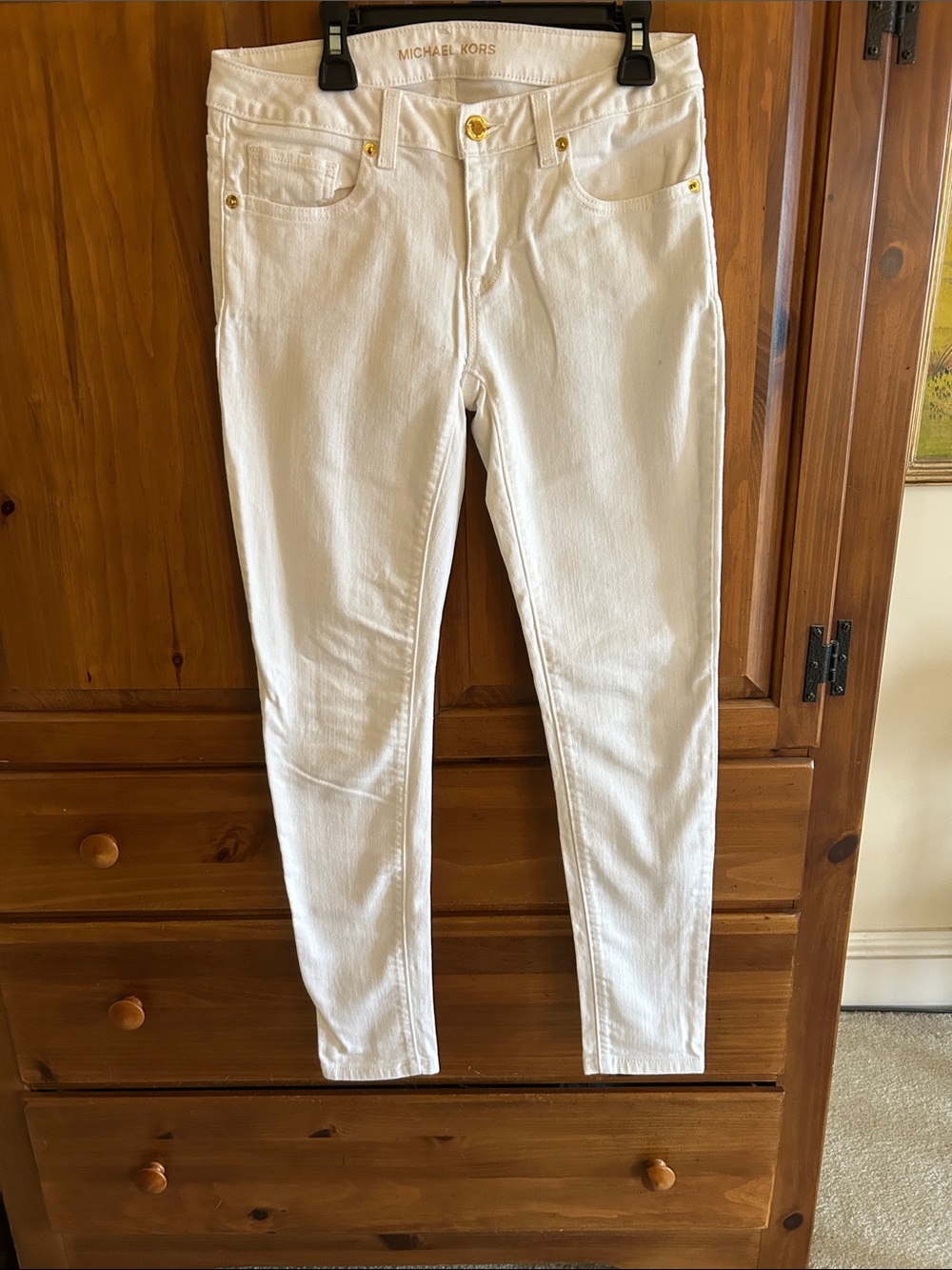 Michael Kors White Jeans with Gold Hardware